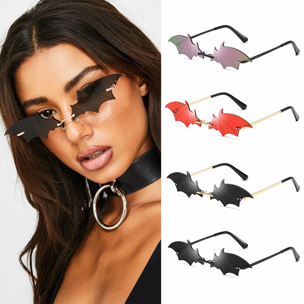 Zonnebril Vrouwen Retro Randloze Diamant/Bat Vorm True Film Zonnebril Dames UV400 Trending Smalle Auto Accessoire