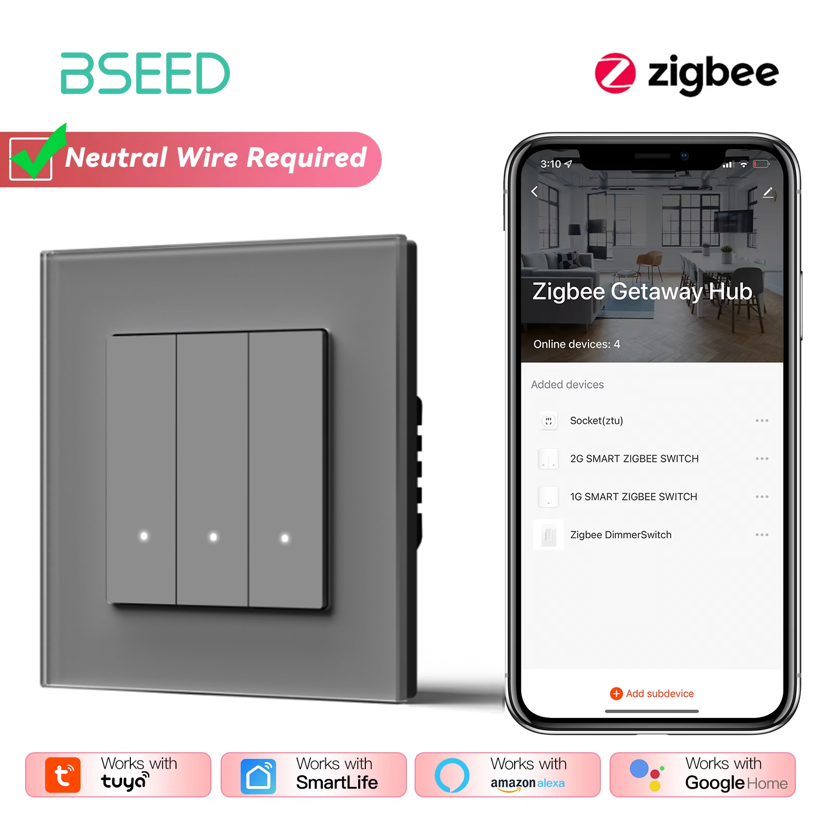 BSEED Zigbee przełączniki klikowe seria 1/2/3/4banda inteligentne przełączniki światła naścienne żółte podświetlenie szklana ramka Tuya APP UE przełączniki schodowe: FIOLETOWY