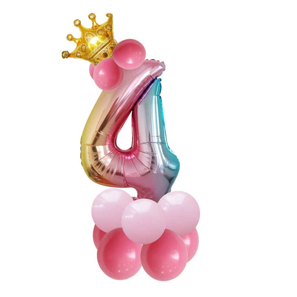 Rainbow Number Foil Balloons 32 inch Balloon Crown Digital Helium Ballon Wedding Decoration Birthday Party Supplies