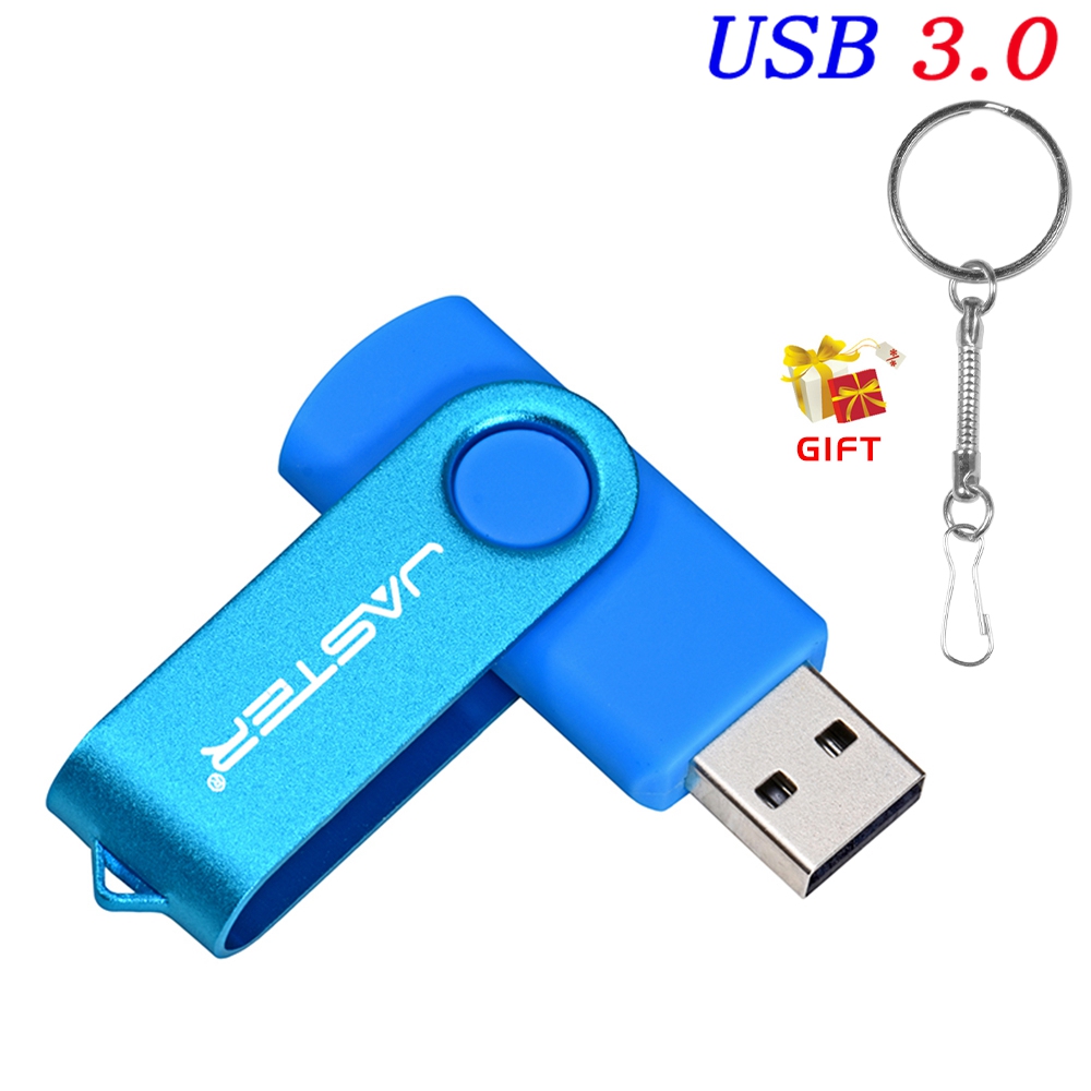 USB 3.0 USB Flash Drive 128GB Rotatable Pen Drive 64G Wedding Memory Stick 32G 16G Free Chain Pendrive 8G Silver USB Stick: Blue / 128 GB
