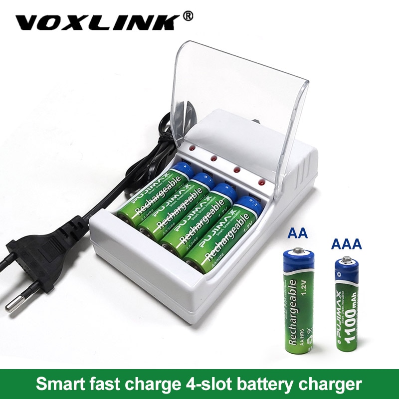 Voxlink Batterij Oplader 4 Slots Met Eu Kabel Voor Aa/Aaa Oplaadbare Batterijen Oplader Voor Afstandsbediening Microfoon Camera