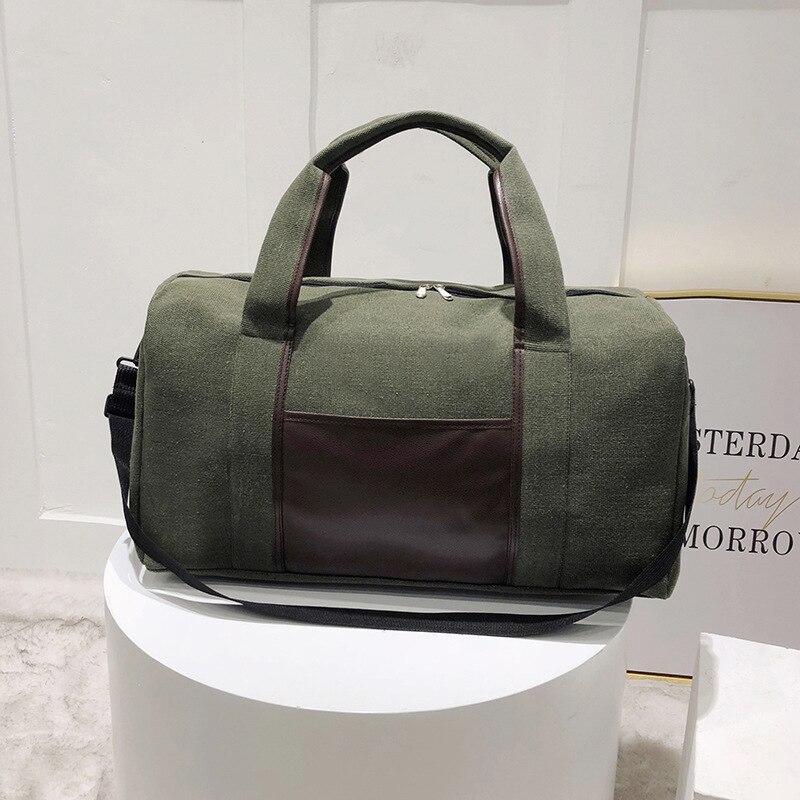 Men Canvas Simple Travel Luggage Handbags Women Solid Durable Duffel Shoulder Bags Female Crossbody Weekend Carry Organizer: Green