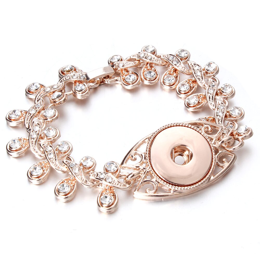 Snap Bracelet Rose Gold Silver Color Snap Bracelet Bangles Crystal 18MM Snap Button Bracelet for Women Men Exchange Jewelry: 4