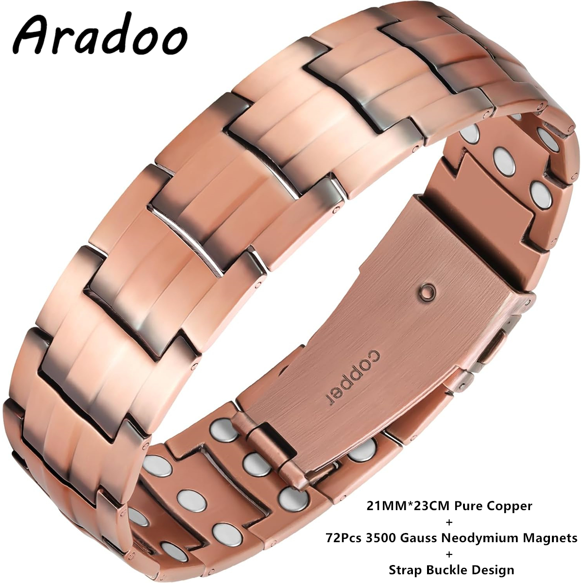 ARADOO koperen armband voor heren titanium staal 3x sterkte magnetische premium vouwsluiting armbanden: VERMEIL