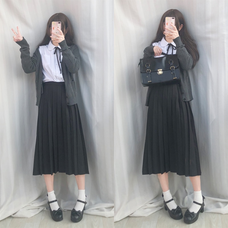 Traje de marinero japonés, uniforme escolar de manga larga, ropa de estudiante de clase, uniforme japonés JK, camisa, falda larga, abrigo, conjunto de tres