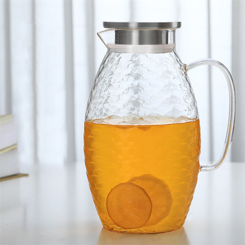 Stor kapacitet glas fiskfjäll vattenkanna kall vattenkokare lemonad värmebeständig explosionssäker uppvärmbar karaff juicekanna tekanna