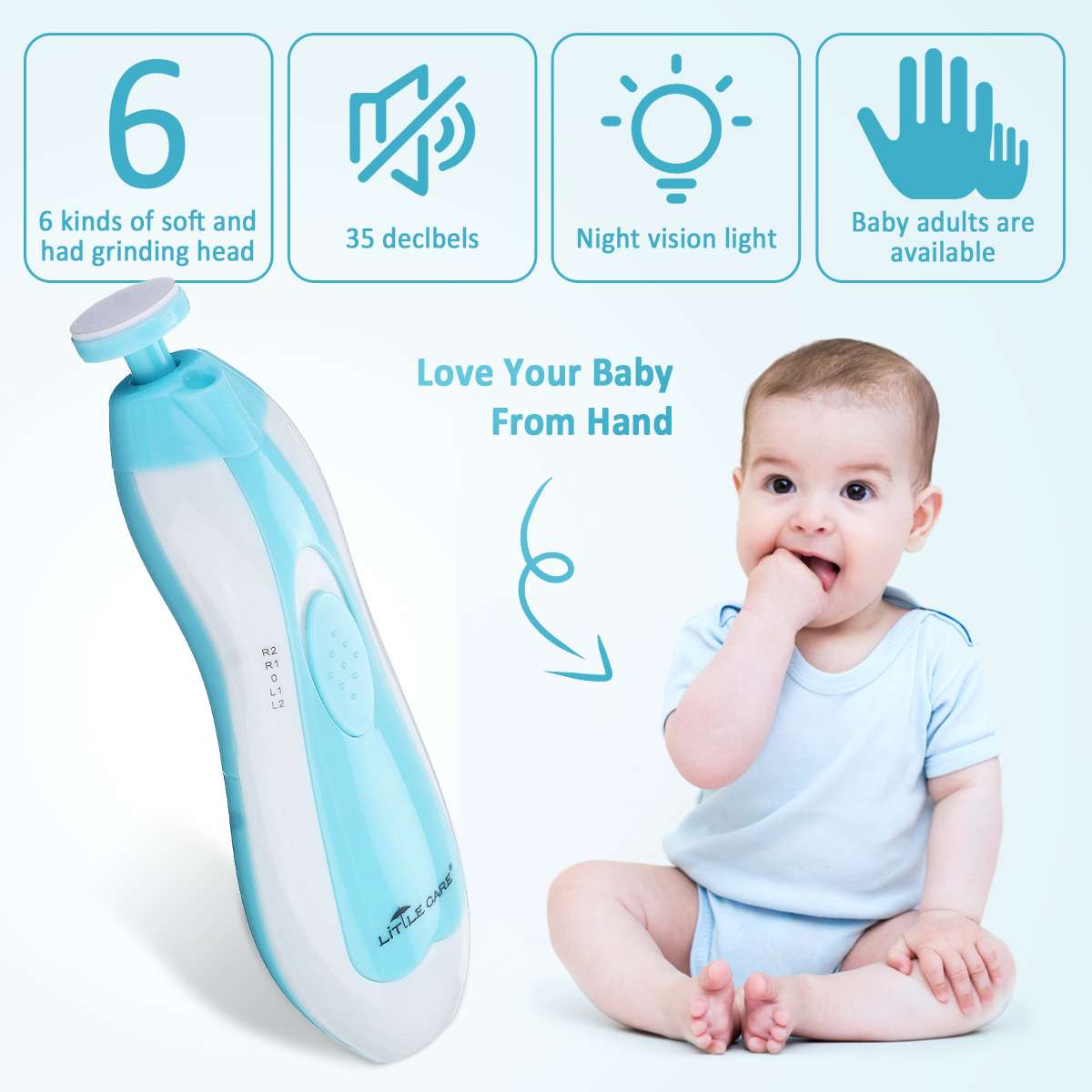6 pièces électrique bébé lime à ongles coupe-ongles orteils coupe-ongles tondeuse manucure léger et Compact enfants ongles outil bébé soins