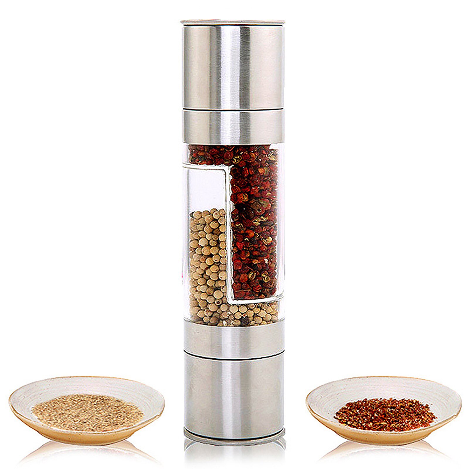 2 In 1 Kitchen Grinder for Salt Pepper Stainless Steel Mill Grinder Peper Spice Seasoning Mill Grinder Hand Kitchen BBQ Tools