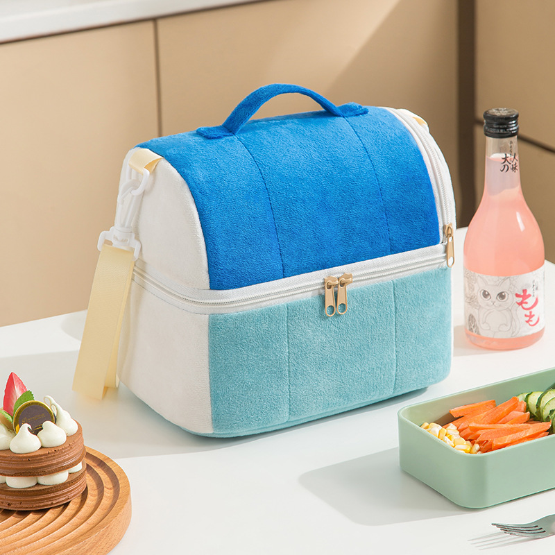Bento bag large-capacity portable aluminum foil thickened insulated lunch box bags Double Large Capacity Picnic Bag: Blue