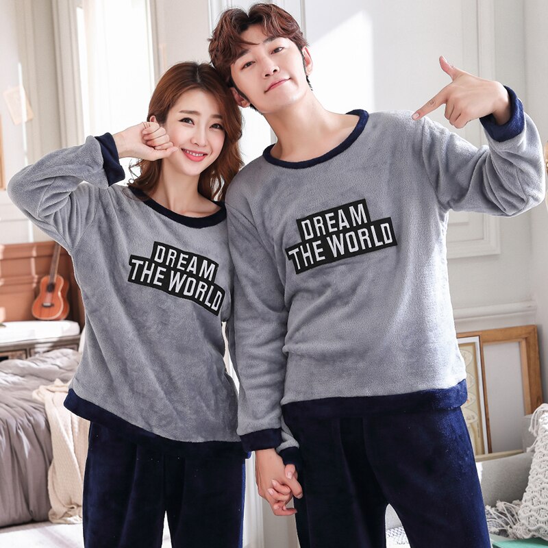 2020Winter Warm Soft Coral fleece Pajamas Couple Long-sleeved Sleepwear Pijama Men Women Homme Nightwear Cute Chinchilla Pyjamas