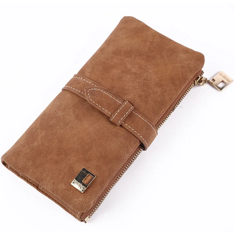 Women Wallets Drawstring Nubuck Leather Zipper Wallet Women's Long Purse Two Fold More Color Clutch: Blue
