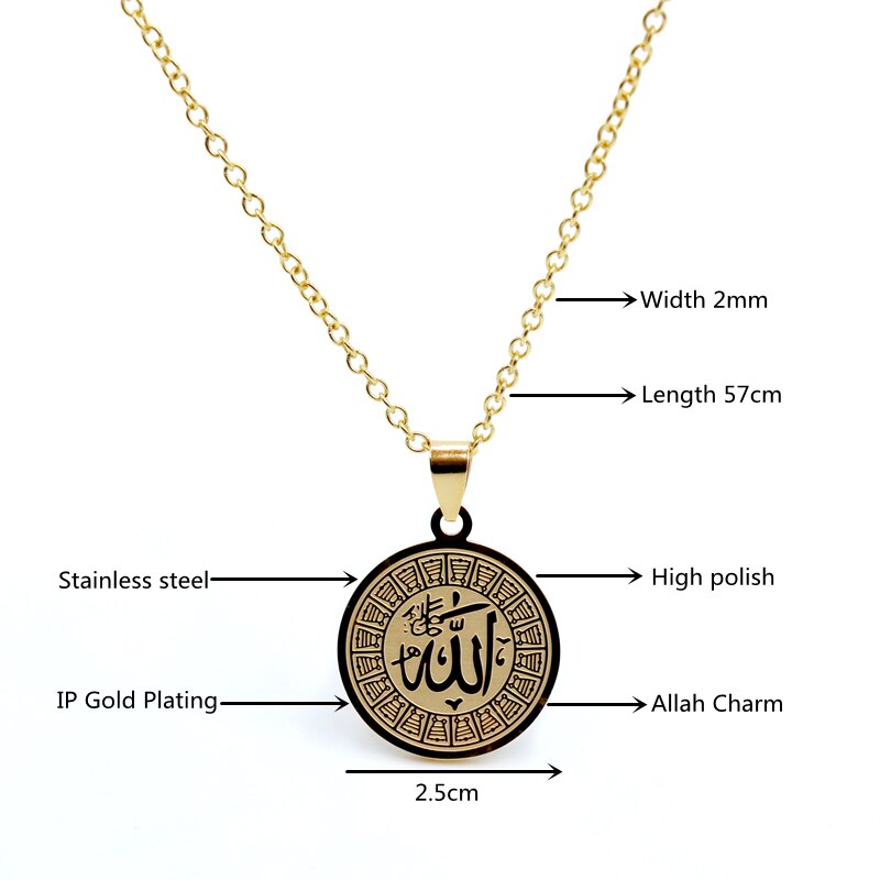 Klassiskt muslimskt allah hänge halsband lämpligt för män och kvinnor islamisk amulett rostfritt stål vattentäta smycken
