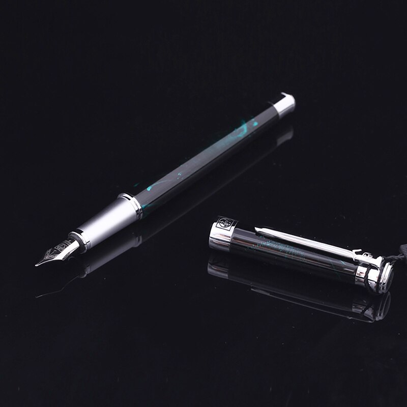 Picasso 903 Sweden Flower King Fountain Pen Iridium Fine Nib, Multi-Color Optional Office Business School Writing Pen: Green Texture Flower