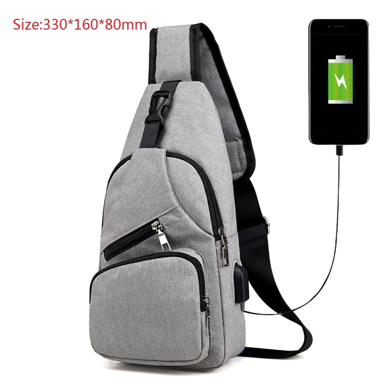 Male Leisure Sling Chest Pack Crossbody Bags for Men Messenger Canvas USB Charging Leather Men's Bags Handbag Shoulder Bags: grey