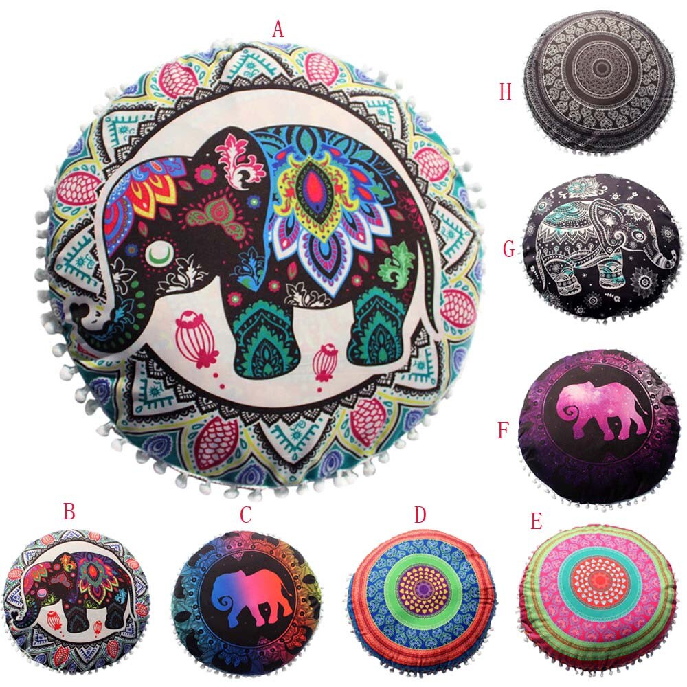 Indische Olifant Mandala Floor Cushioncover Ronde Bohemian Kussens Case Met Kwastje Decoratieve Benodigdheden Voor Slaapkamer Koffie Winkel