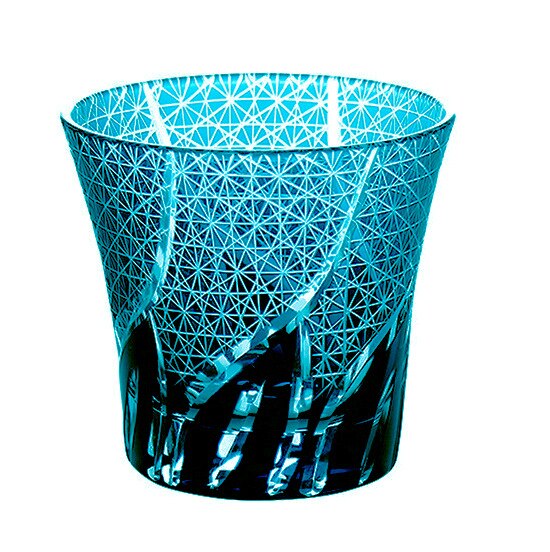 Vaso de Whisky Edo Kiriko, vaso de cristal Vintage, cortado a mano, Whisky Scotch, vaso de Borbón con caja de madera: Sky Blue