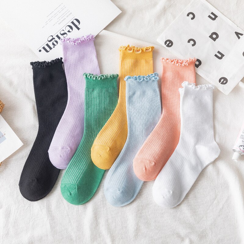 frilly socks candy cute kawaii harajuku calcetines mujer woman kobieta skarpety korean skarpetki damskie ruffle women sock girls