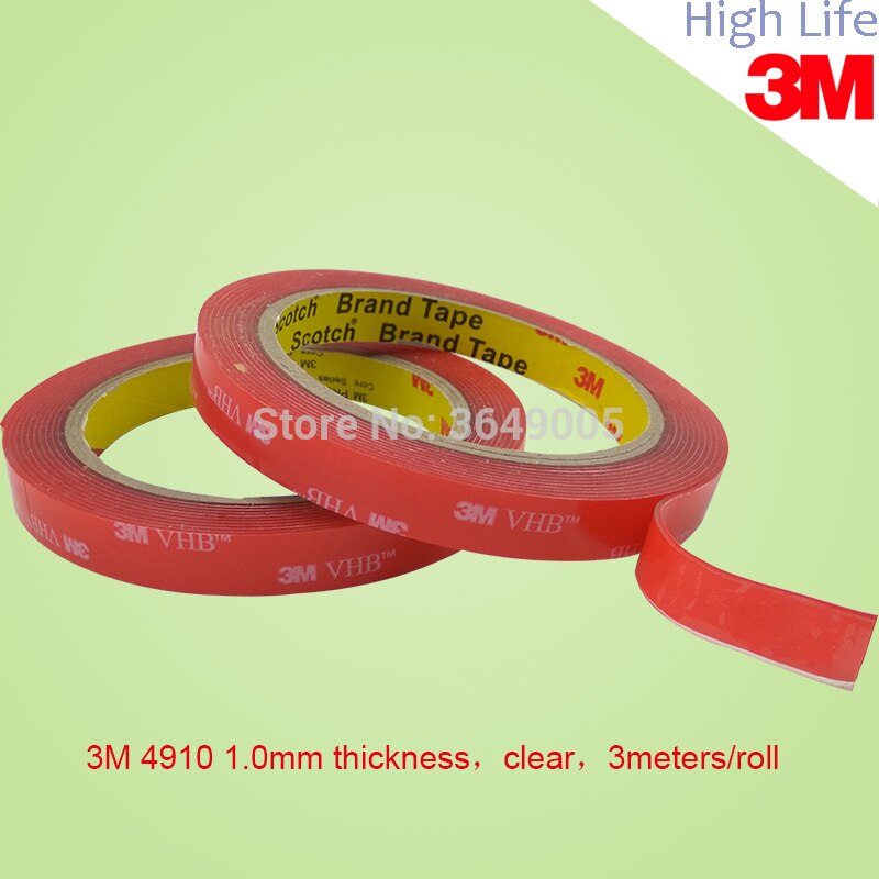 3Rolls/lot 3meter Length Clear 3M VHB 4910 Heavy Duty Double Sided Adhesive Acrylic Foam Choose Wide