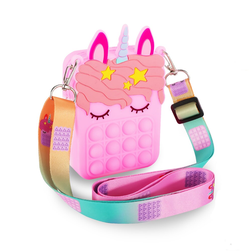 Push bubble pop it fidget mini enhjørning veske,nøkkelveske liten veske fidget sanseleker crossbody veske skulderveske barneleke: Rosa