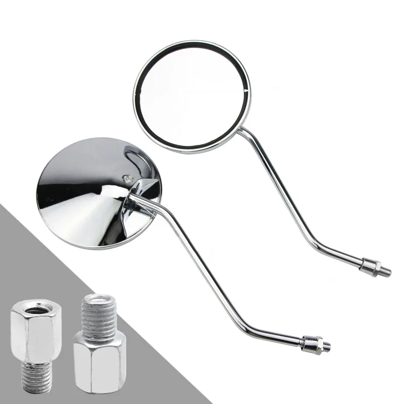 Een paar verchroomde motor- en scooterspiegels, universele achteruitkijkspiegels voor motorfietsen, 8mm stuks met  m10 adapters, ronde, ovale en bolle spiegels.