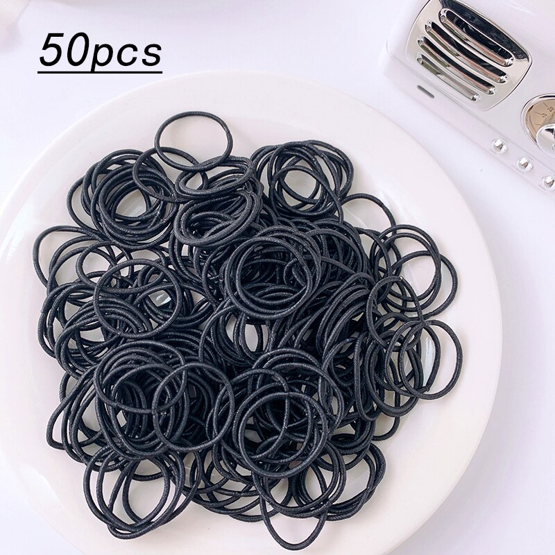 100PCS/Set Small Elastic Rubber Band Hair Rin Girls hair bands Hair Accessories Kids Ponytail fixed Headband Scrunchie Headdress: 50pcs-black