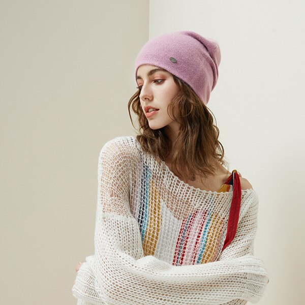Kaninchen Haar Winter Hüte Für Frauen Mützen Wärme Ski Kappe Mädchen Hütte Weiblichen Kappe Skullie Künstliche Neue Hütte: tief Rosa