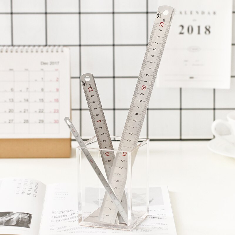 Deli Steel Metal Ruler Silver 15/20/30cm Stainless Steel Straight Rulers Functional Mapping Tool School Office Drawing Supplies