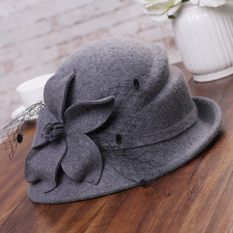 Sombrero de invierno para mujer, gorro de lana cálido estilo Gatsby, flor, , asimétrico, 1920