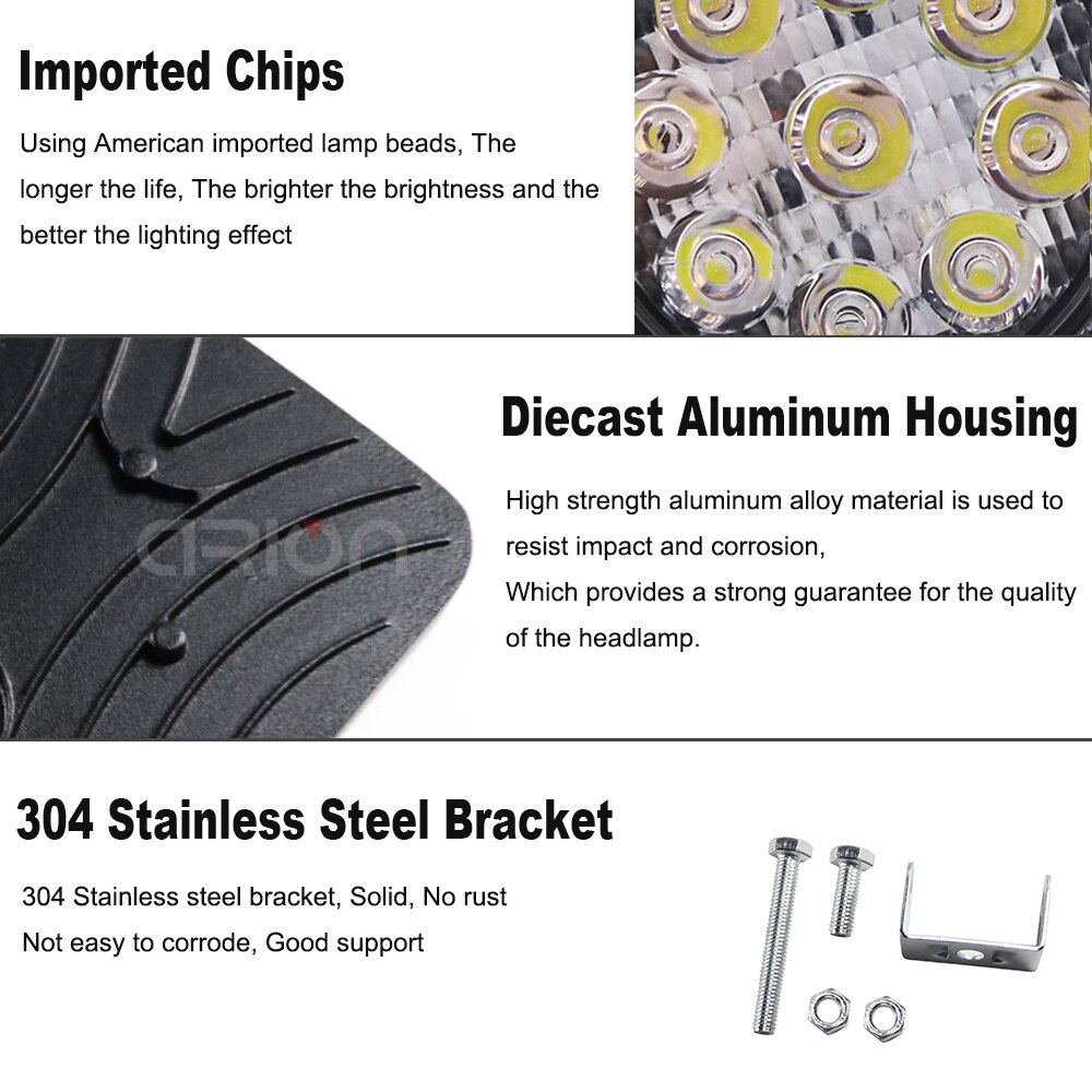 9 LED 27W 16 LED 48W Spot Work Light 12V 24V Car LED Spotlight Square Round Auto Truck Off Road Mini Ledbar Offroad Accessories