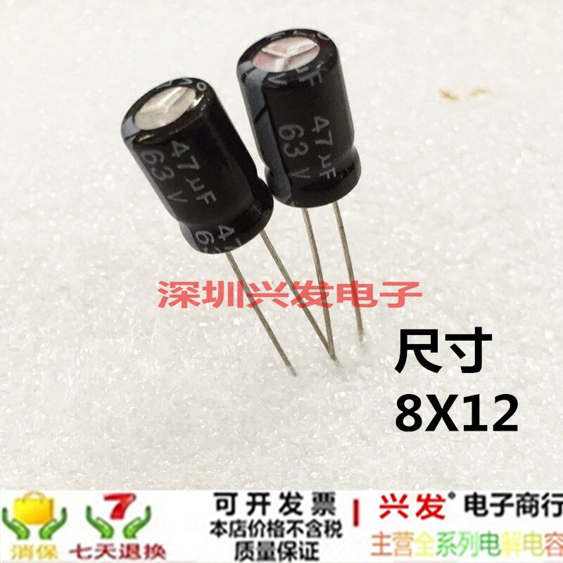 50 unids/lote 63V47UF 12X6 MM 8X12MM DIP Electro condensador electrolítico