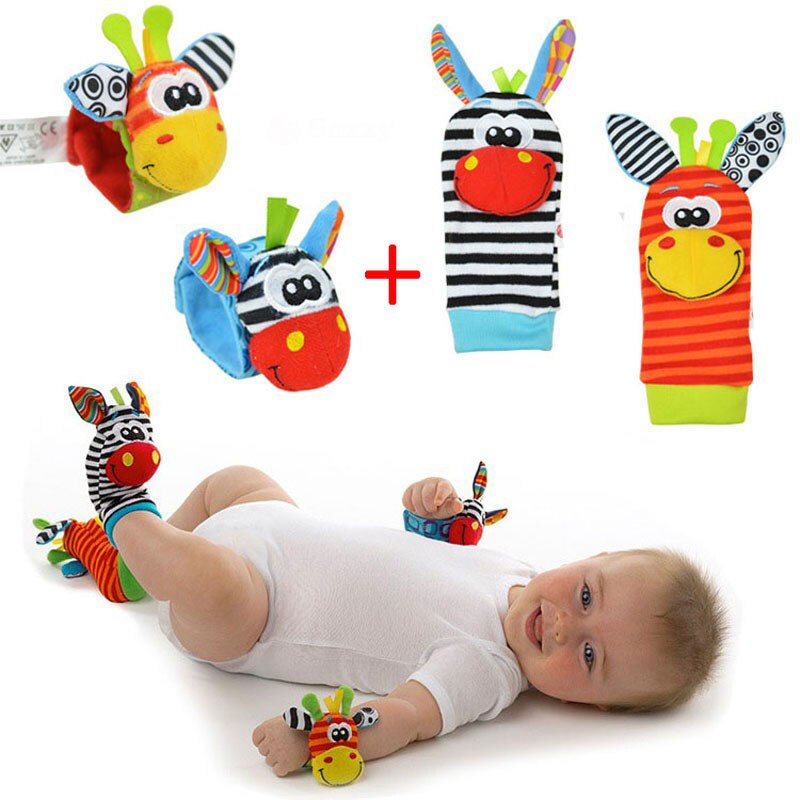 2/4PCS Baby Soft Rattle Toy Infant Cartoon Animal Wristband Handbells Hand Foot Finders Plush Socks Developmental Toys ZXH