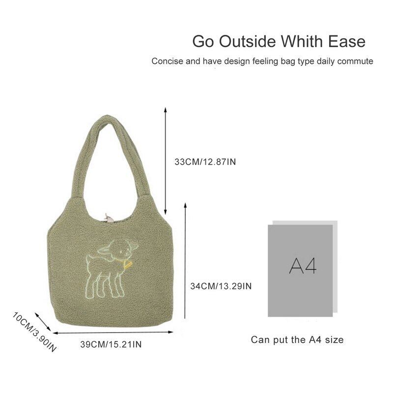 Vrouwen Kawaii Lam Stof Schoudertas Handtas Tote Grote Capaciteit Borduurwerk Shopper Tassen Leuke Tas Voor Meisjes Nieuw