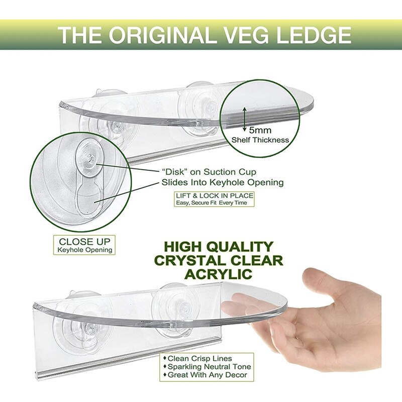 Venster Plank Voor Planten, clear Acryl Planken-Zuignap Indoor Plant Holder - Glas Vensterbank Extender (1 Pack)