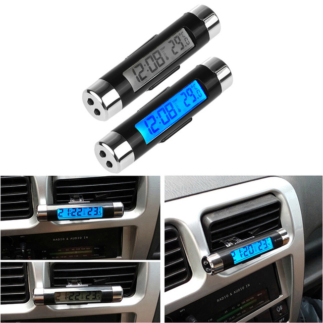 2in1 Auto Auto Lcd Backlight Clip-On Digitale Backlight Automotive Thermometer Klok Kalender Auto Vent Clips