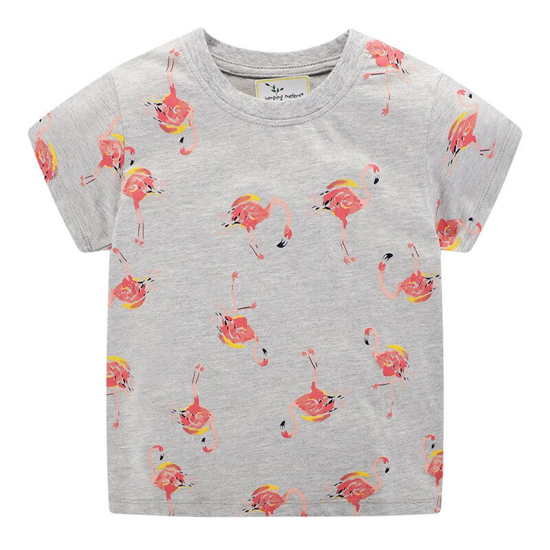 Springende meters zomer meisjes t-shirts eenhoorn applicatie schattige kinderkleding katoenen kinder t-shirts tops: T6549 flamingo / 4t