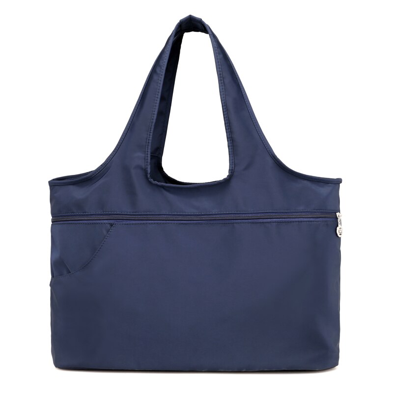 Bolso de hombro de nailon brillante para mujer, bolsa de viaje resistente al agua, gran capacidad, para mamá, Asa superior: Azul oscuro