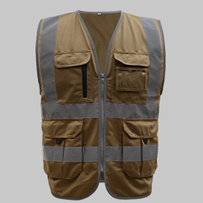 Mens hi vis vest safety multi pockets miner construction worker workwear safety waistcoat logo printing