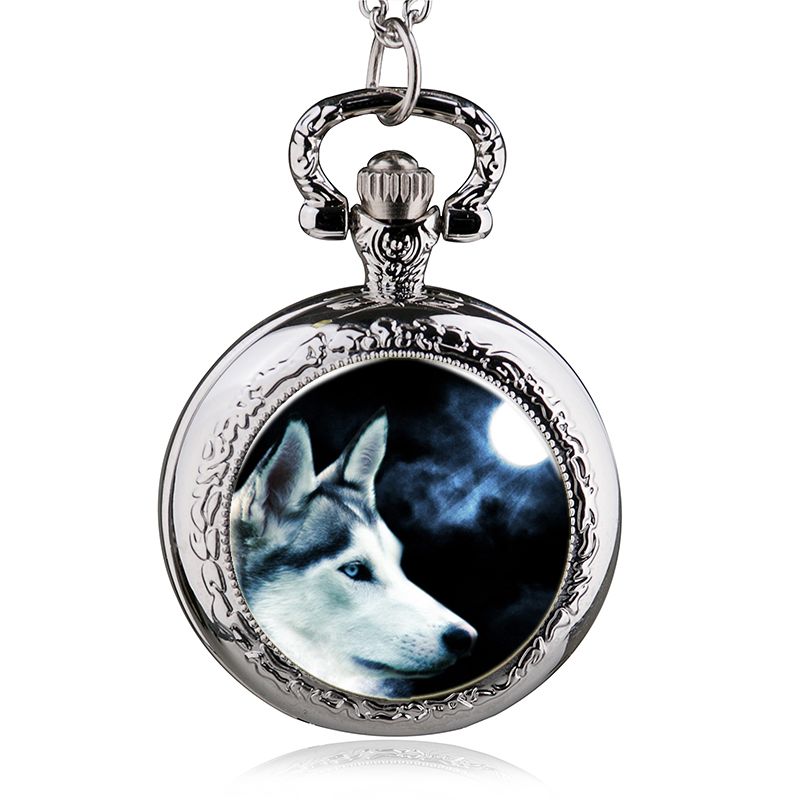 Silver halsband varg fickur antik män kvinnor charm smycken hänge fob klocka bäst med kedja: Default Title