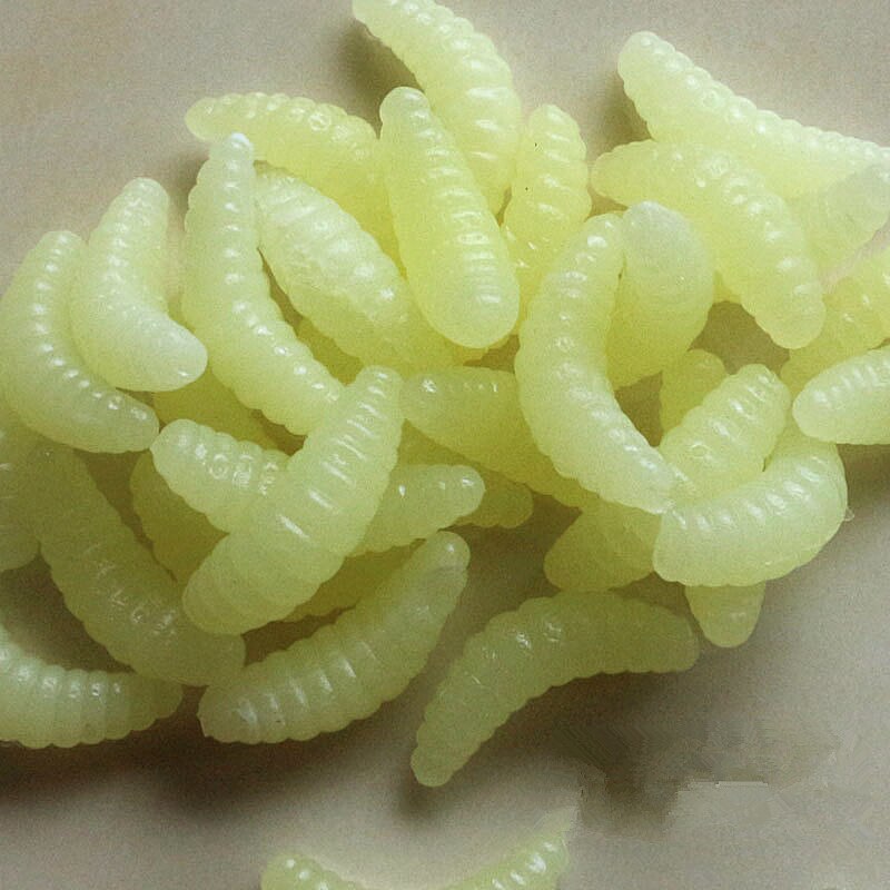 50/100 st 2cm maggot grub mjuka fiske bete krokar lukt maskar glöd räkor fisk beten parodi leksaker fiske mask leksak