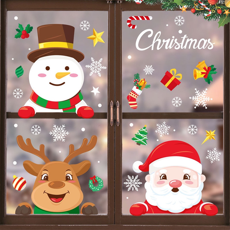 Christmas Wall Stickers Double-sided Static Window Glass Stickers Christmas PVC Self-Adhesive Wall Stickers Xmas Decoration