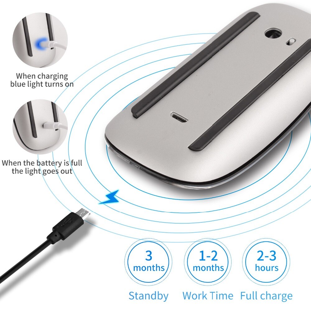 Magic Touch Bluetooth Muis Ergonomische Ultra Dunne Usb Optische Muizen 1600Dpi Computer Muis Met Usb C Adapter Voor Apple macbook Pc