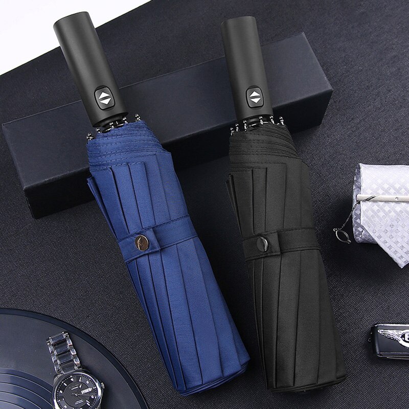 Folding Fully-automatic Umbrella 12 Bone Weatherproof Umbrella Men's Business Automatic Rainy Advertising Umbrellas arc 123cm