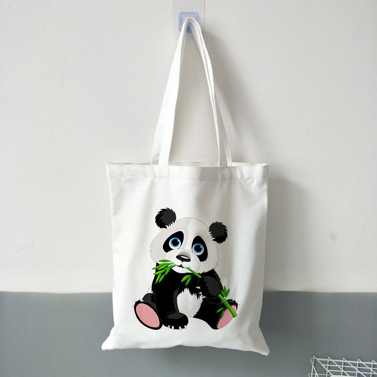 Panda dos desenhos animados bonito animal impressão senhoras bolsas de lona sacola de viagem de compras das mulheres eco reutilizável sacos de ombro bolsas de tela: B1188-TBWH-M