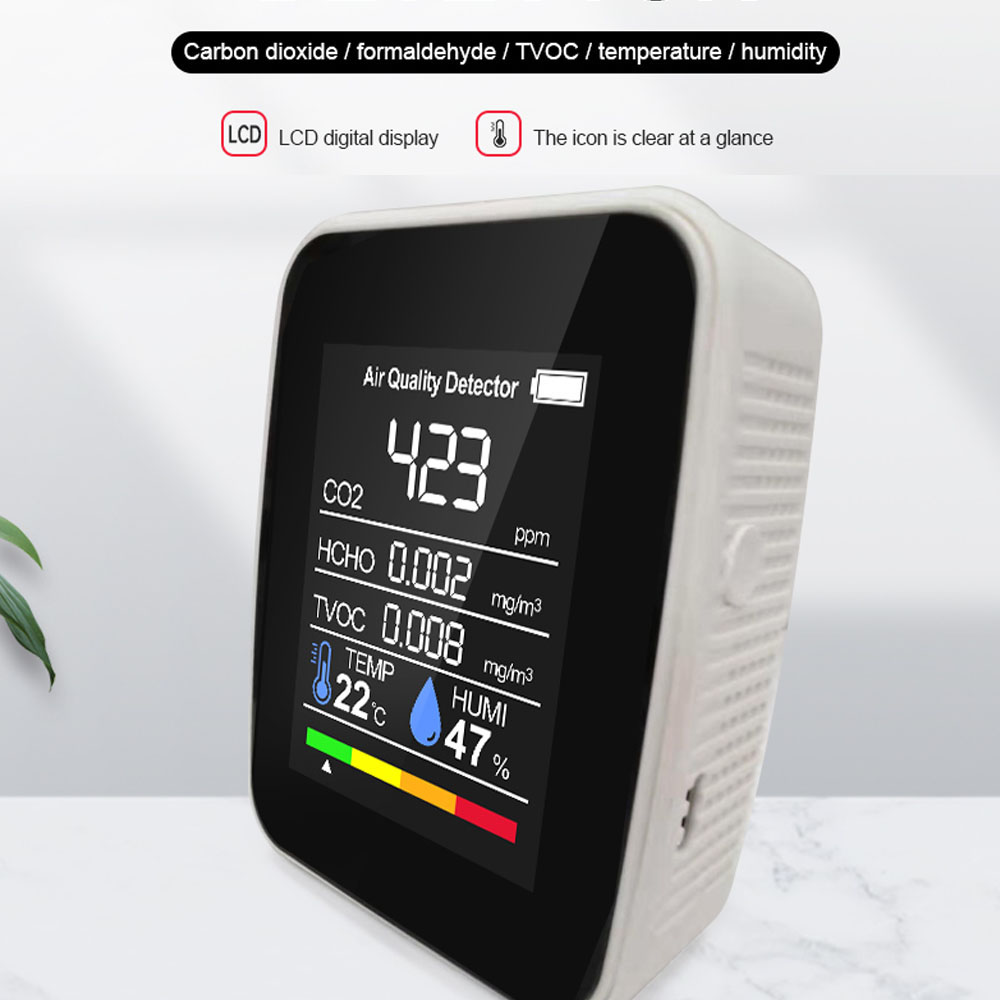 Luchtkwaliteit Detector CO2 Meter Met Kooldioxide Tvoc Formaldehyde Waarde Elektriciteit Hoeveelheid Temperatuur Vochtigheid Display