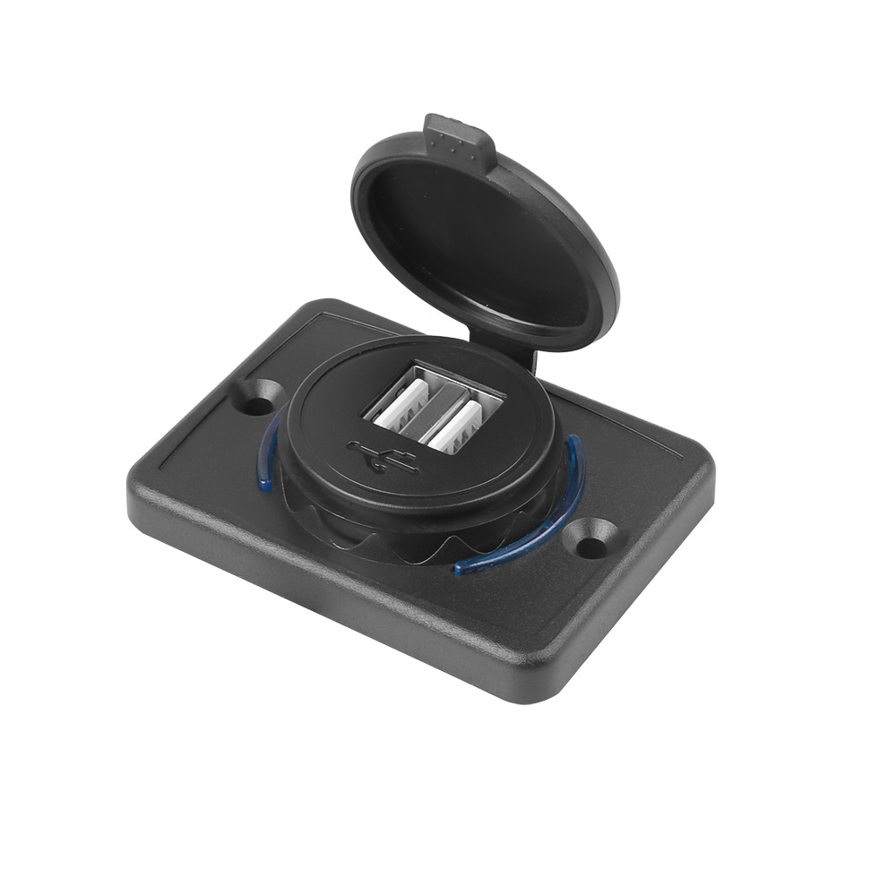 12-24V Dual Ports Car Charger Socket USB Charger Outlet Power Adapter with Sliding Cap for Car Motorcycle Truck ATV RV Boat: black