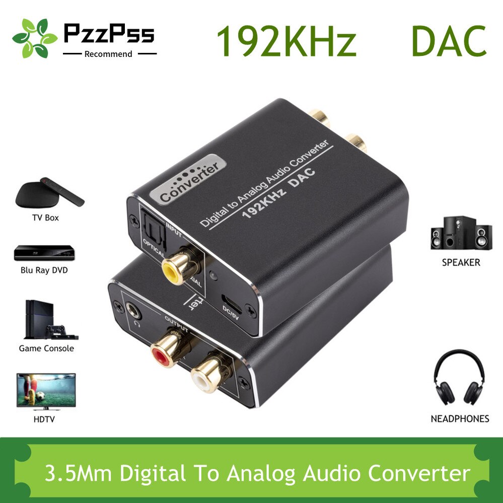 PzzPss – convertisseur Audio numérique-analogique 192KHz, Fiber optique coaxiale SPDIF vers RCA, adaptateur Audio Jack 3.5mm pour boîtier TV/DVD/HDTV