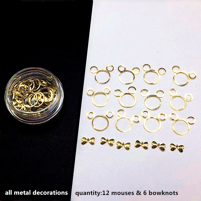 1 doos muis metaal 3d nageldecoraties gedroogde bloemen bedels dieren nagel paillette hart accessoires schelp manicure japans: Alle metalen decors