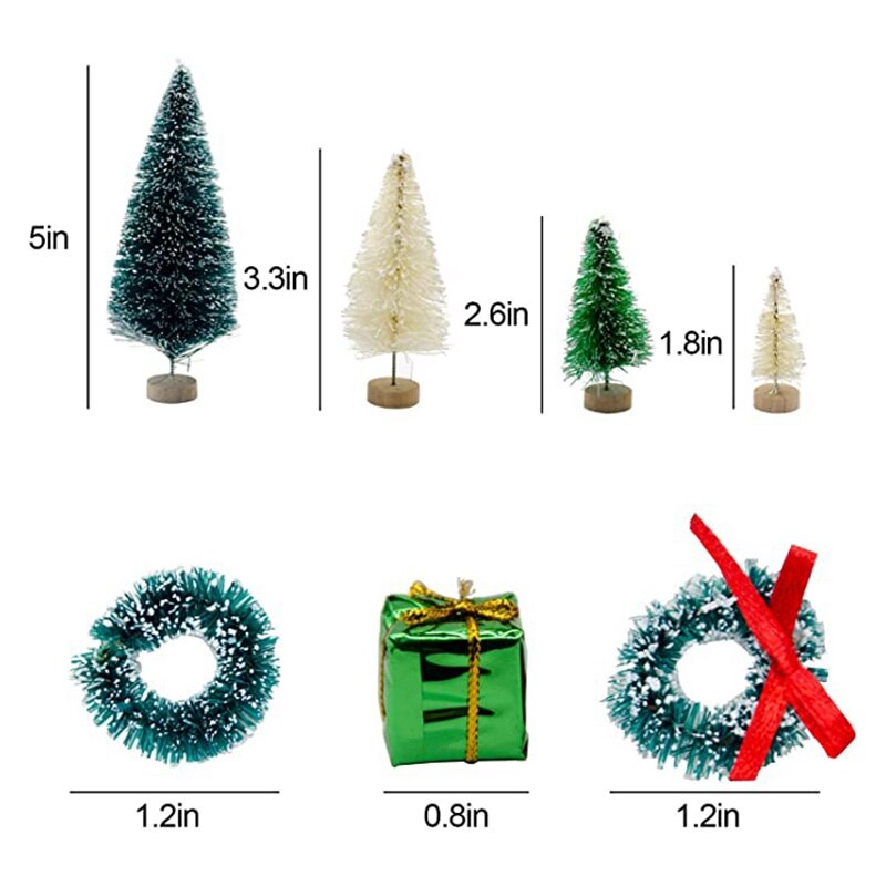 Mini árboles en miniatura artificiales de Navidad, 56 Uds., Sisal esmerilada, árboles de Navidad, brocha de botella, árboles para manualidades artesanales para el hogar