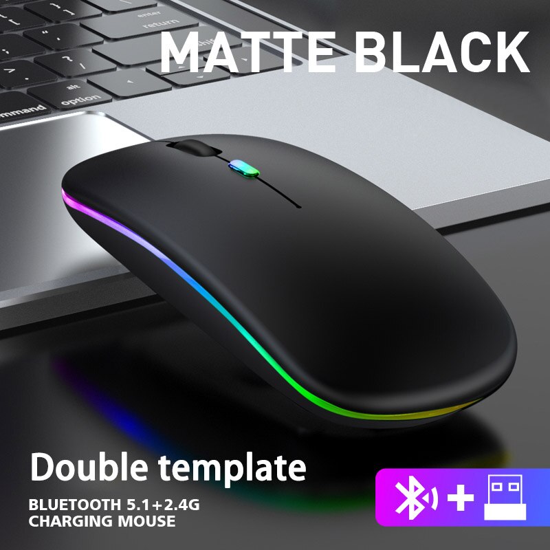 Mysz bezprzewodowa 1600DPI mysz komputerowa RGB Bluetooth cichy akumulator z podświetlany diodami LED USB myszy na PC Laptop: 001