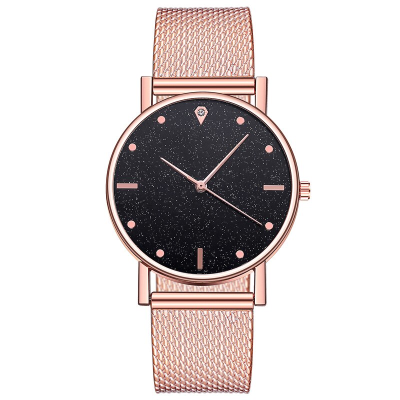 frauen Uhren Edelstahl Zifferblatt Casual Armband Uhr Damen Luxus Quarzuhr Zegarek Damski Reloj Mujer: W002-Rosegoldblack